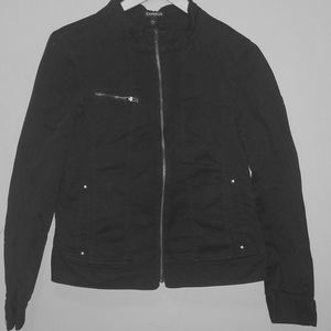 EXPRESS Women stand collar Moto black jean jacket